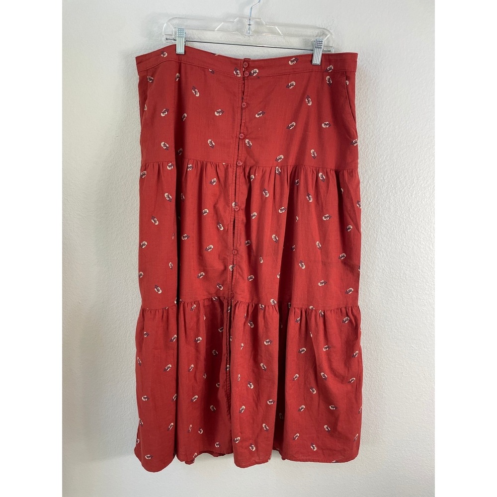 Old Navy Womens XL Tall Rust Red Floral Tiered Maxi Skirt Button Up Boho Pockets